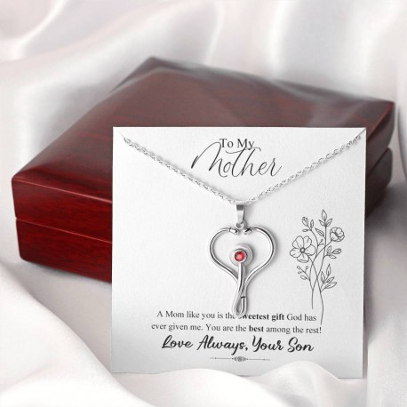 A Mom Like You Is The Sweetest Gift  Stethoscope Necklace Embellished with Red Crystal