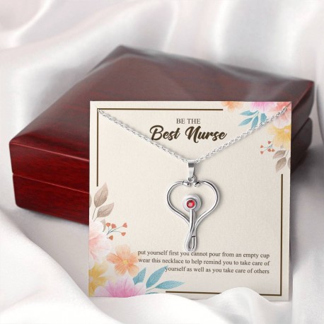 Be The Best Nurse Stethoscope Necklace Embellished with Red Crystal