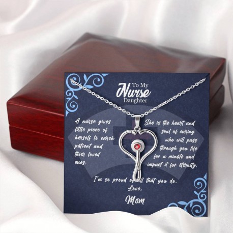 To My Nurse Daughter Stethoscope Necklace Embellished with Red Crystal