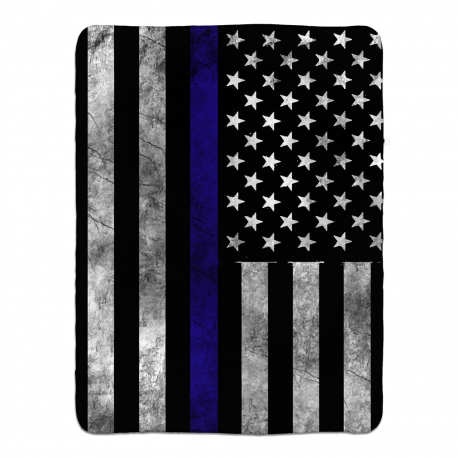 Police Blue Line Flag Sherpa Fleece Blanket 60x80