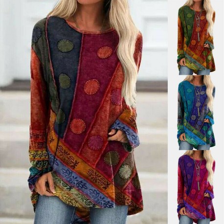 Casual Vintage Print Boho Top