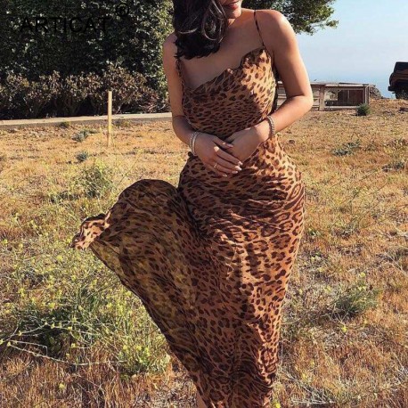 Leopard Party Dress - Spaghetti Strap & Backless