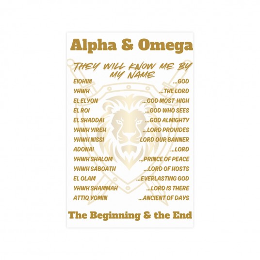 Names of God-Poster  Vertical and Horizontal Matte Wall Art Decor with Gold Blod Lettering Names of God Elohim Jehovah Rapha Nis