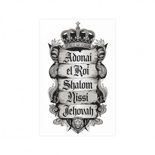 Names of God Adonai Jehovah Nissi El Roi Shalom All White Poster   Vertical Matte Art Prints for Home Decor  Christian Wall Art 