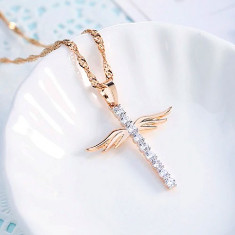 Winged Cross Pendant Necklace