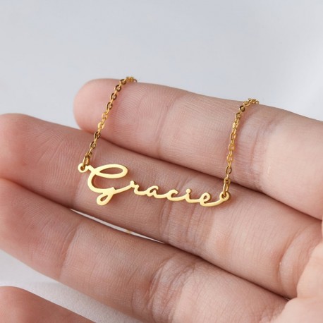 Handwriting Style Name Necklace Personalized Stainless Steel Signature Font Nameplate Choker Necklaces Women Gifts