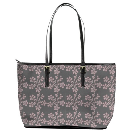 Leather Tote Bag Slate Gray and Pink (Large)