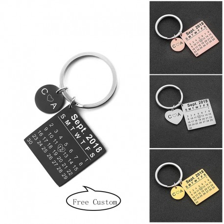 Personalized Calendar Keychain Engraved Name✵Gifts for Mom ✵ Mothers Day,✵ Christmas or Birthday or anniversary✵ Date Black Colo