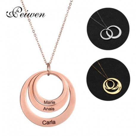 Personalized Custom Name Necklaces  ✵Gifts for Mom ✵ Mothers Day,✵ Christmas or Birthday✵ Layered Engraved Names  3 Circles Roun