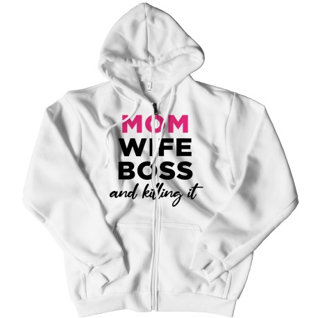 Mom Wife Boss Zipper Hoodie  for Mom. They are perfect Gifts for Mom for Christmas, Birthdays, Mother's Day or Anniversary