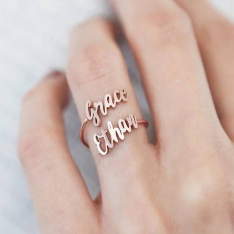 Double Name Custom Ring Two Name Customizable Rings Adjustable with Personalized ✵Gifts for Mom ✵ Mothers Day,✵ Christmas or Bir