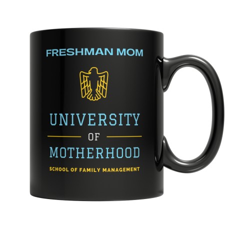 Yellow/Blue Freshman Mom Black 11oz Mug  for First Time Mom.
