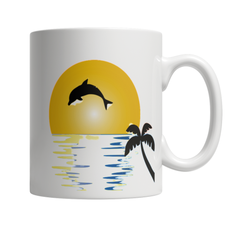 Dolphin Sunset White Mug - 11 oz