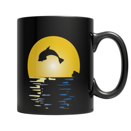 Dolphin Sunset Black Mug - 11 oz