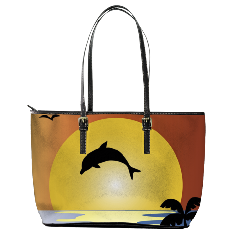 Dolphin Sunset Leather Tote Bag