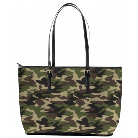 Army Camouflage Leather Tote Bag l Glassy Hills Lifestyle