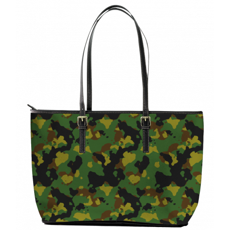 Green Camouflage Leather Tote Bag