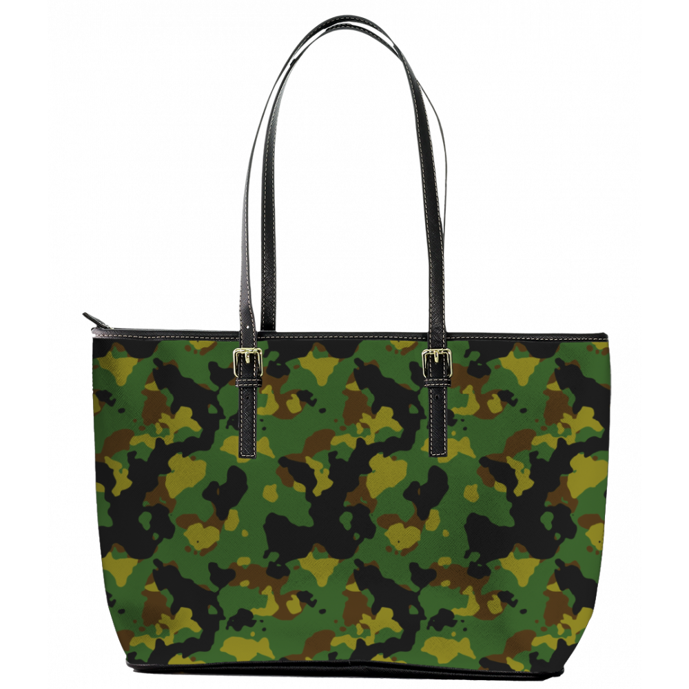 Green Camouflage Leather Tote Bag l Glassy Hills