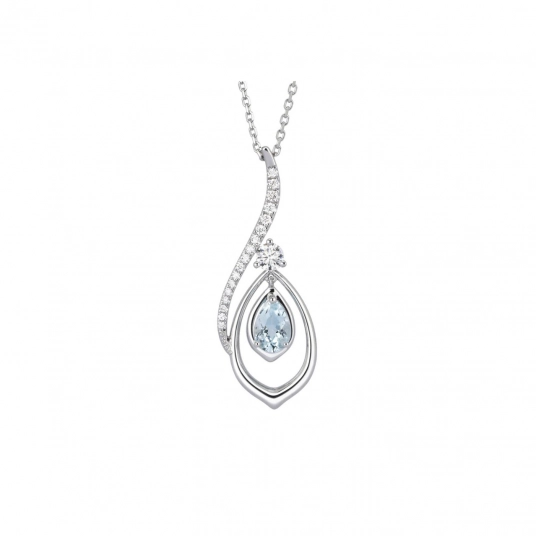The Heavenly Phoenix Necklace - 18kt White Gold with Aquamarine