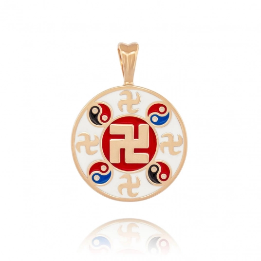 Falun Enamel White Pendant - 18kt Yellow Gold 20mm