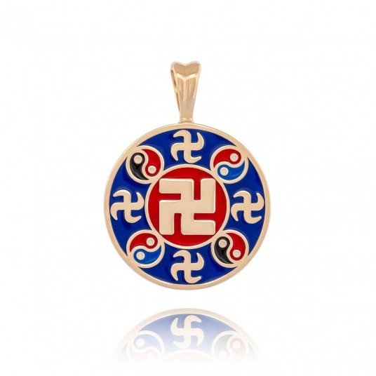 Falun Enamel Indigo Blue Pendant - 18kt Yellow Gold 20mm