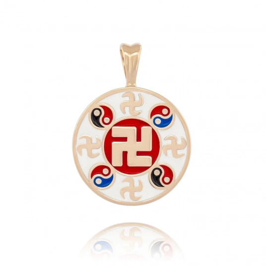 Falun Enamel White Pendant - 10kt Yellow Gold 20mm