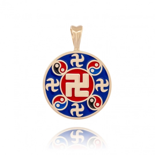 Falun Enamel Indigo Blue Pendant - 10kt Yellow Gold 20mm