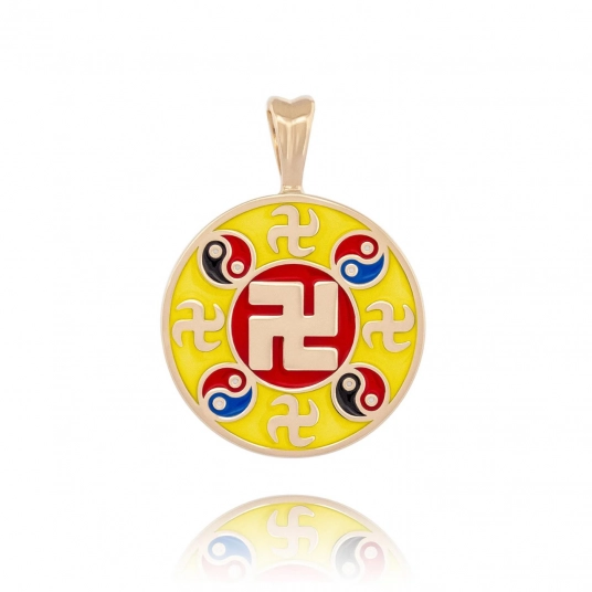 Falun Enamel Yellow Pendant - 10kt Yellow Gold 20mm