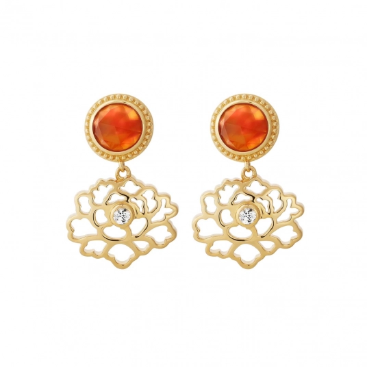 Majestic Tang Peony Earrings - Gold Vermeil with Orange Carnelian