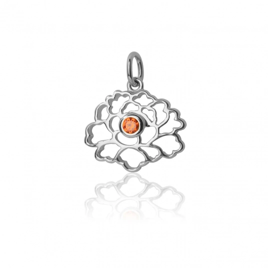 Tang Flower Charm - Silver with Orange Gem