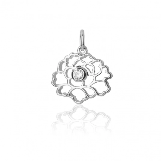 Tang Flower Charm - Silver with White Gem