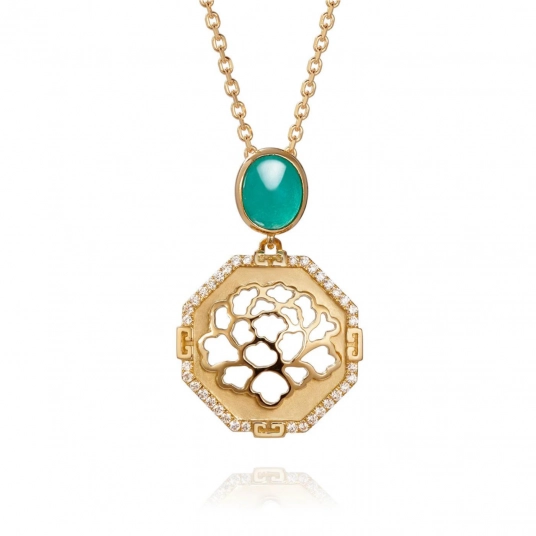 The Tang Elegance Necklace - 18kt Yellow Gold with Blue Chalcedony