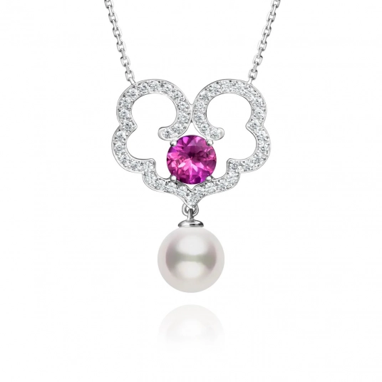 The Timeless Blessings Necklace - 18kt White Gold with Rhodolite Garnet and Diamond