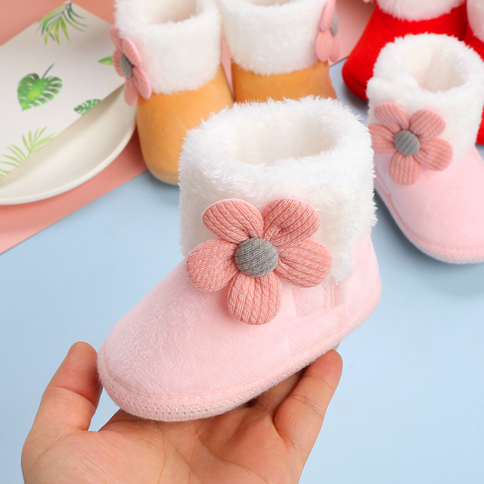Newborn Baby Girls Boys Soft Booties Solid Pompom Snow Boots Infant Toddler