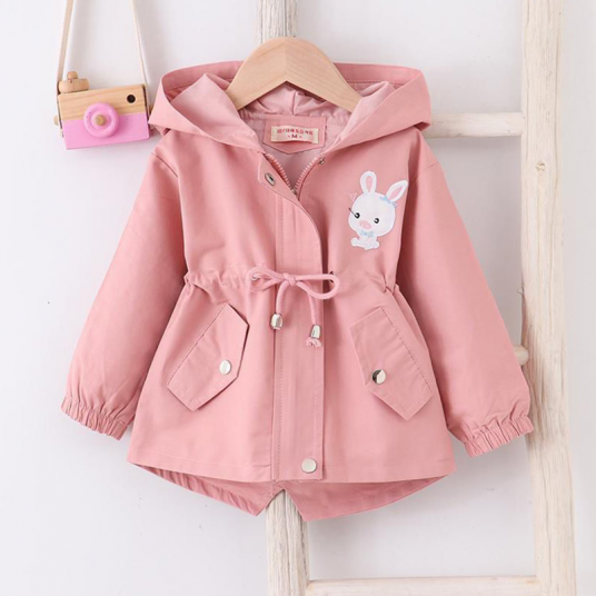 1-7 Years Baby Girls Jacket  Casual Windbreaker Kids Outerwear Cute Rabbit Hooded