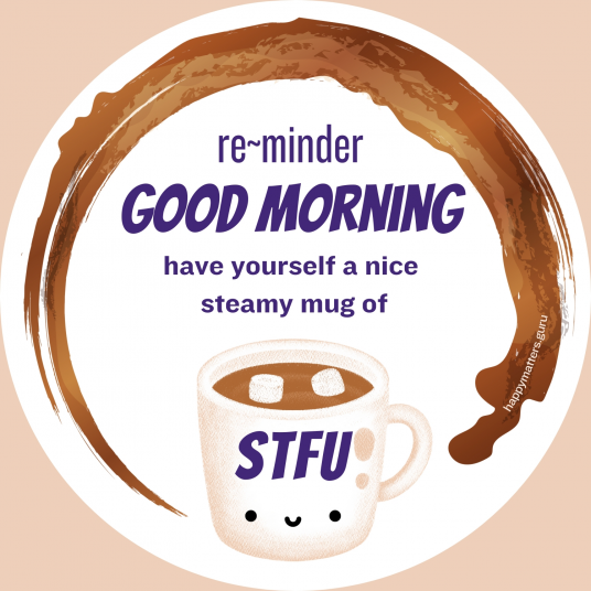 Morning person re~minder: good morning have yourself a nice steamy mug of STFU - round re~minder magnet Emotional Regulation