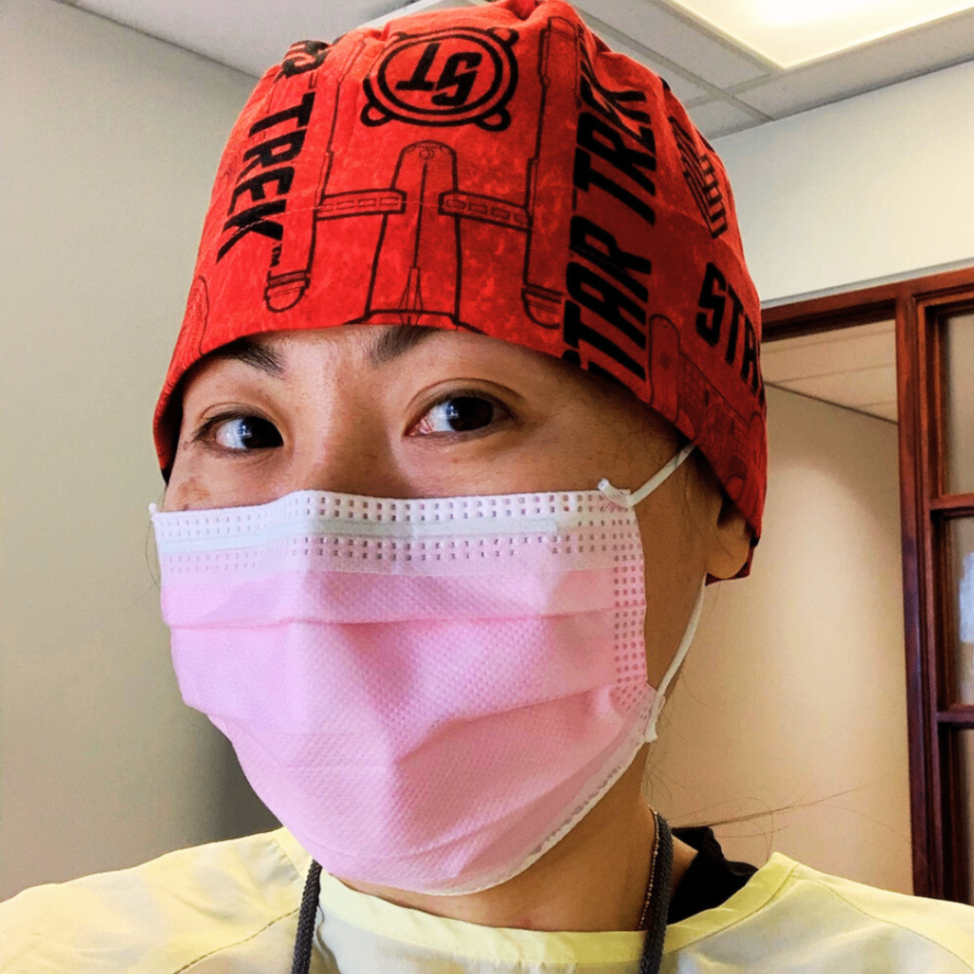 Dentist wearing jojo scrub cap