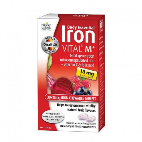 Body Essential Iron Vital M+ (15mg Iron) Chewable 30 Tablets