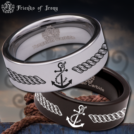 Sailor Mariner Navy Officer Naval Anchor Nautical Knot Rope Anchorman Tungsten Carbide Wedding Band Ring