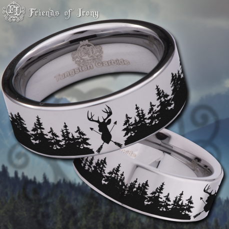 Deer Antler Tree Forest Tungsten Carbide Ring