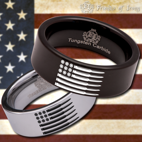 Bullet American Flag Tungsten Carbide Vow Renewal Custom Personalize Laser Engrave Tungsten Wedding Band Ring