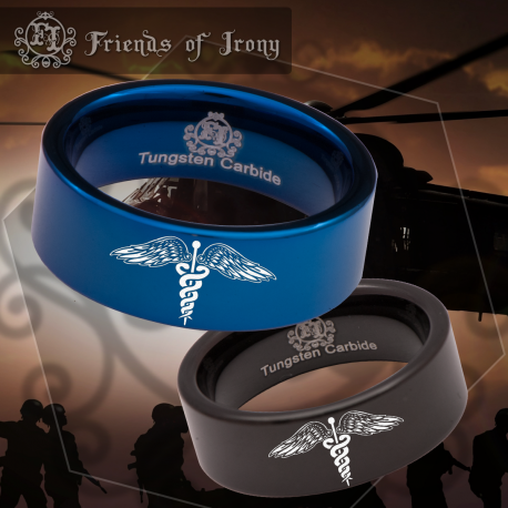 Caduceus Medical Symbol of Medicine Custom Personalize Laser Engrave Tungsten Wedding Band Ring