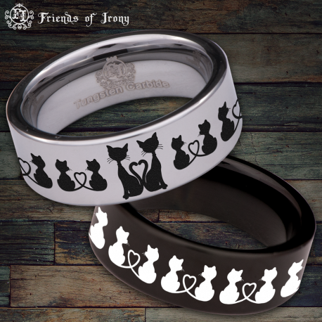 Cat Lover Feline Enthusiast Custom Personalize Laser Engrave Tungsten Wedding Band Ring
