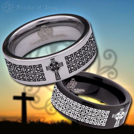 Celtic Cross Custom Personalize Laser Engrave Tungsten Wedding Band Ring