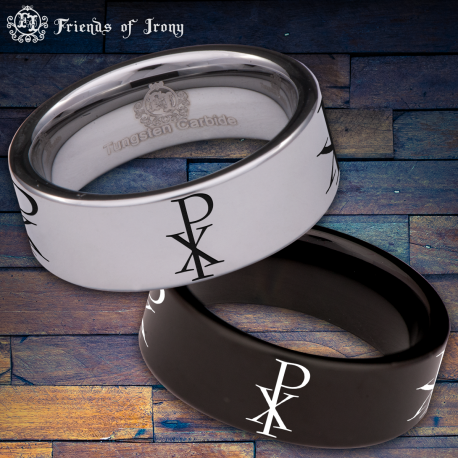 Chi Rho Custom Personalize Laser Engrave Tungsten Wedding Band Ring