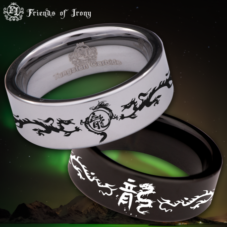 Chinese Dragon Ring Custom Personalize Laser Engrave Tungsten Wedding Band Ring