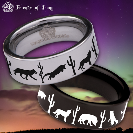 Coyote Custom Personalize Laser Engrave Tungsten Wedding Band Ring