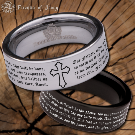Lord's Prayer Custom Personalize Laser Engrave Tungsten Wedding Band Ring