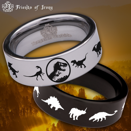 Dinosaur T-Rex Tyrannosauruses Custom Personalize Laser Engrave Tungsten Wedding Band Ring