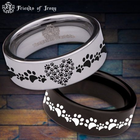 Dog Paw Heart Custom Personalize Laser Engrave Tungsten Wedding Band Ring